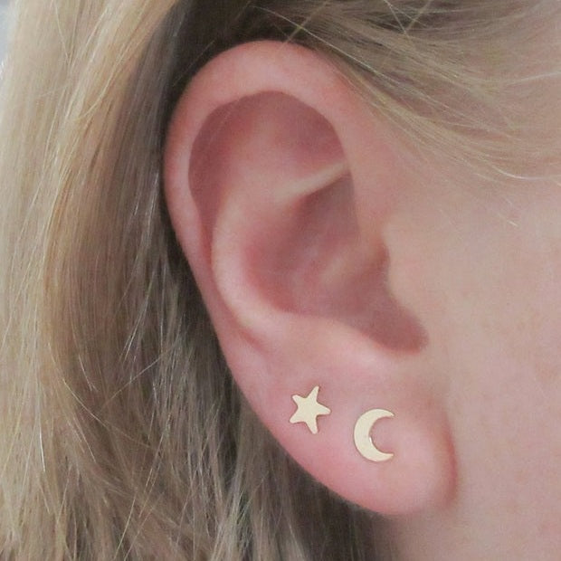 Star and Moon Gold Stud Earring