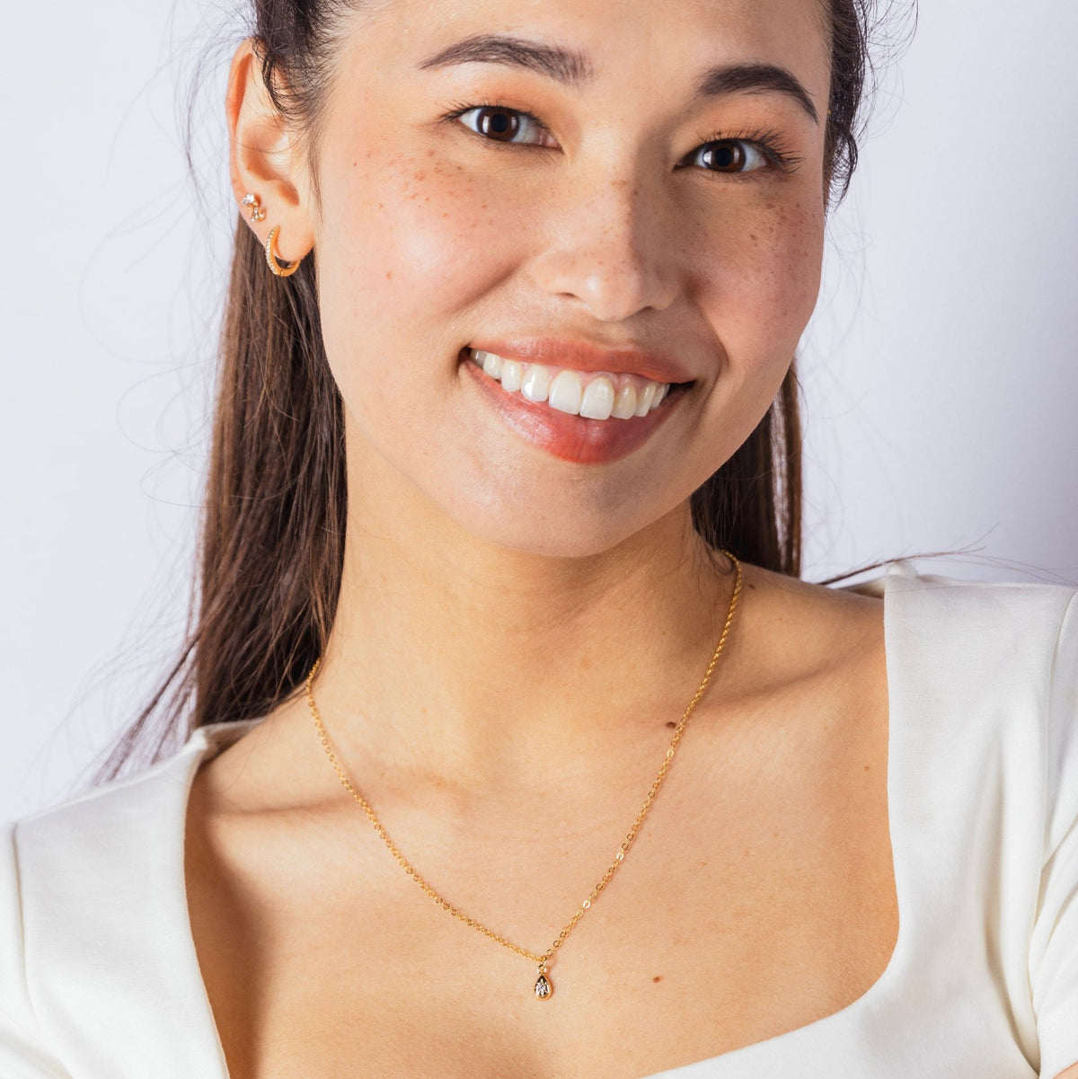 Gold Teardrop Charm Necklace