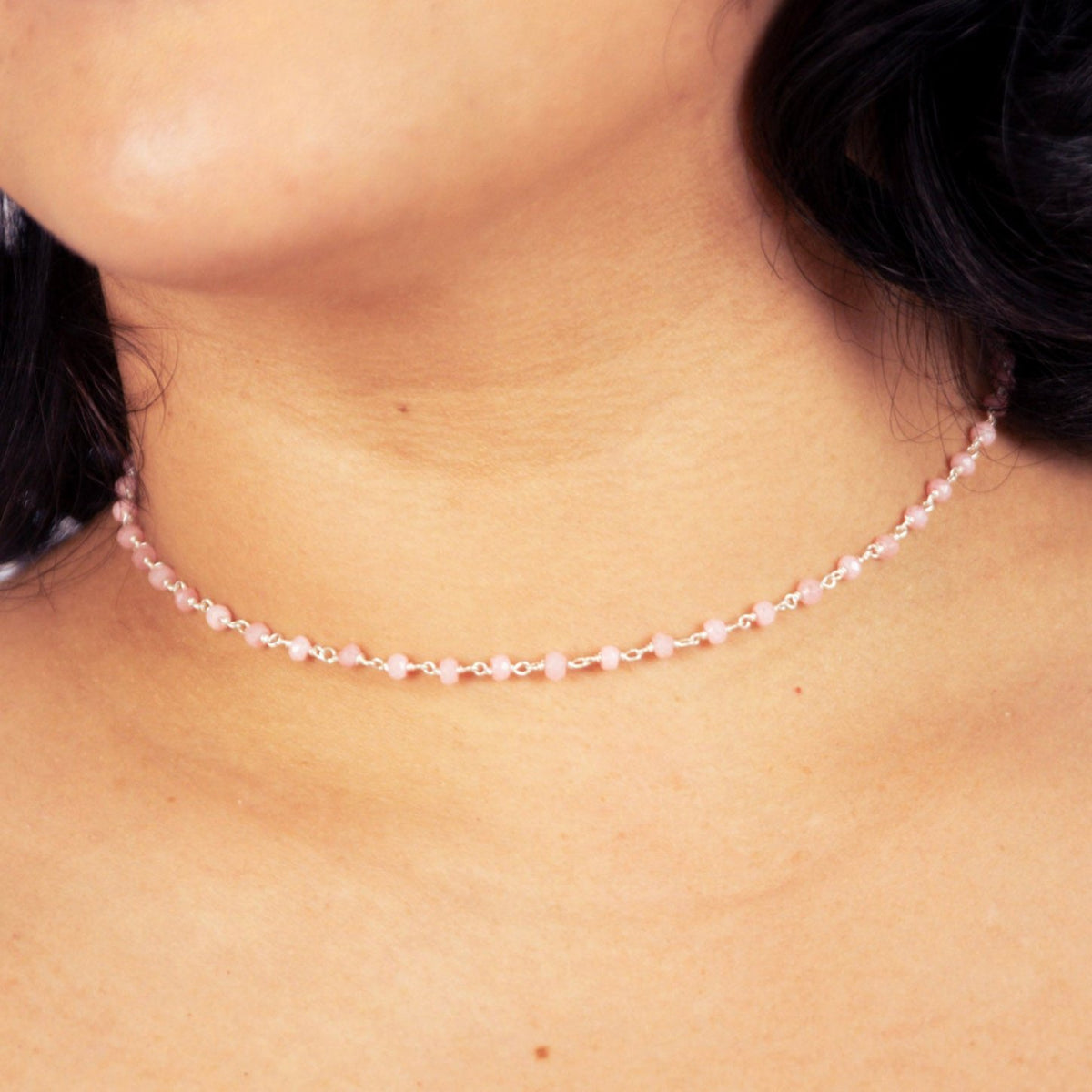 Rose Chalcedony Silver Choker