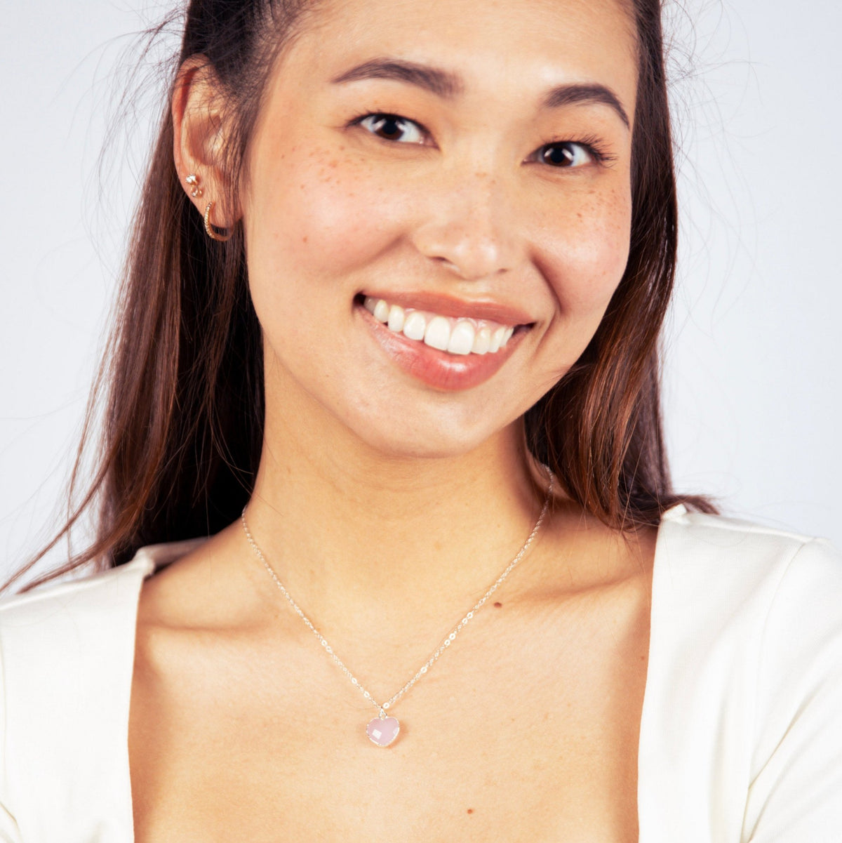 Rose Chalcedony Heart Silver Necklace