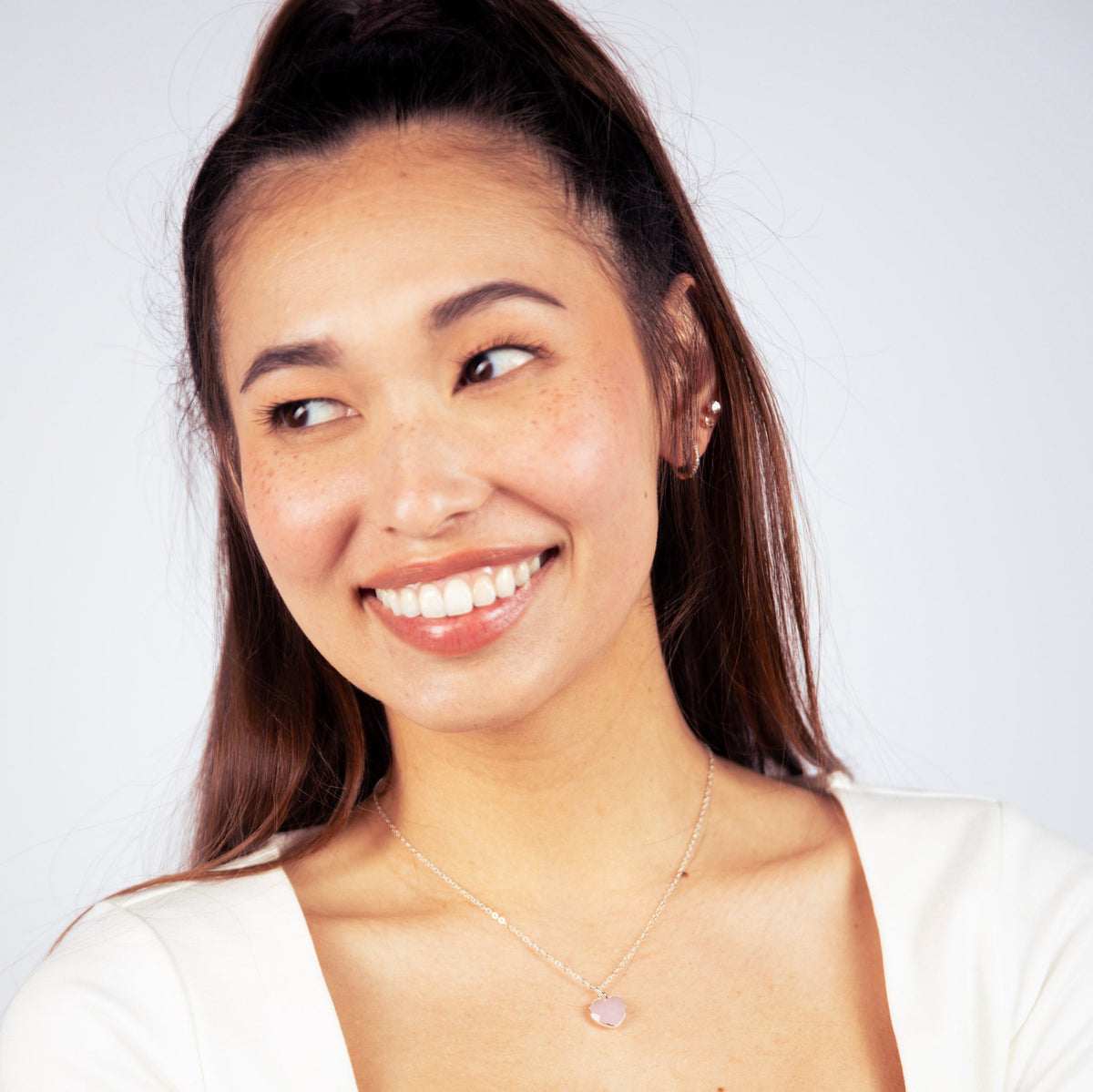 Rose Chalcedony Heart Silver Necklace