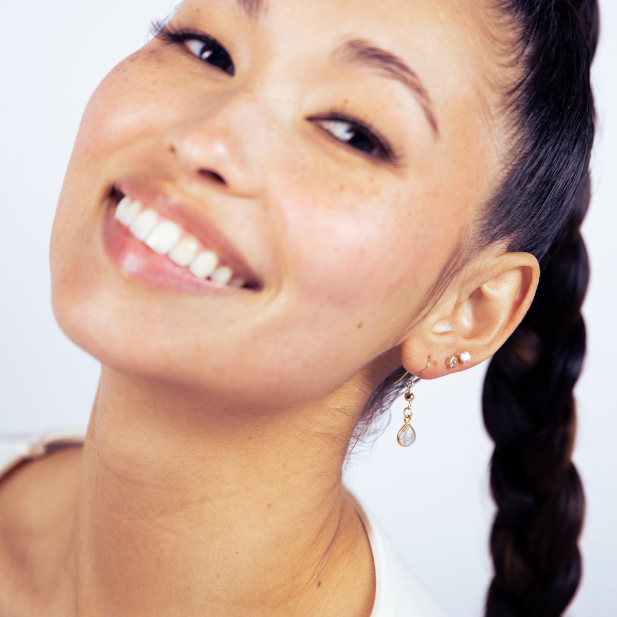 Moonstone and Gold Nugget Earring