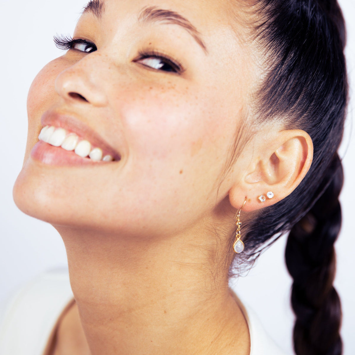 Moonstone and Gold Nugget Earring