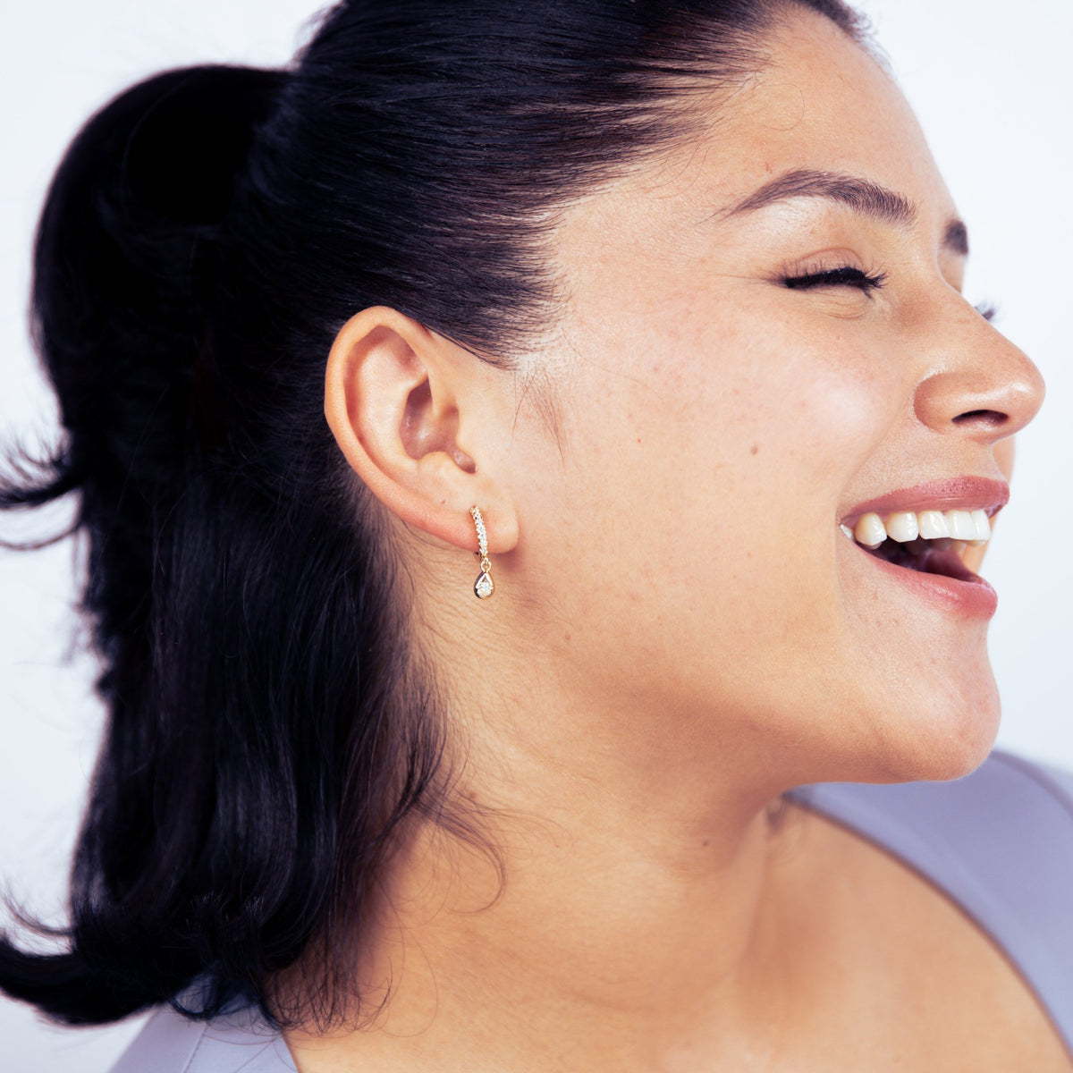 Gold Teardrop Cubic Huggie