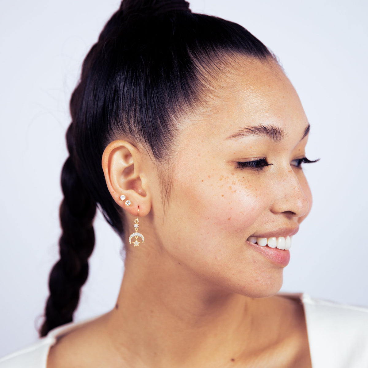 Night Sky Moon and Star Charm Earring