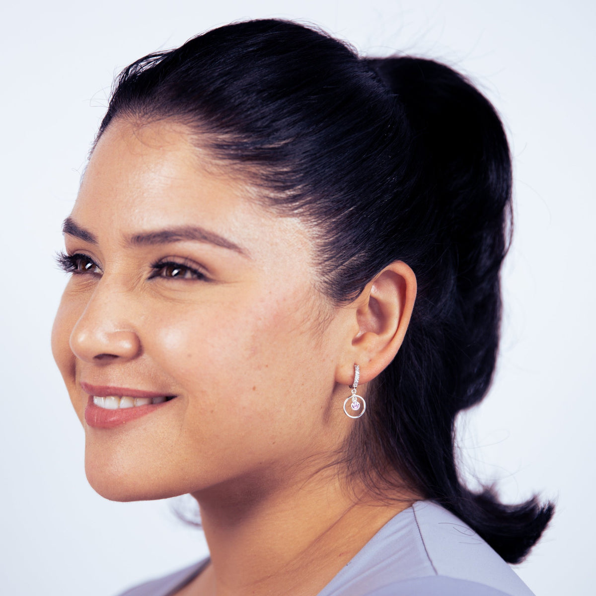 Clear Infinity Circle Silver Cubic Huggie