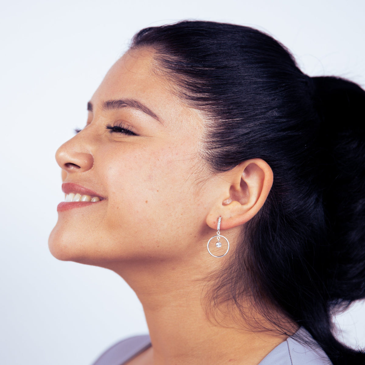 Large Clear Infinity Circle Silver Cubic Huggie