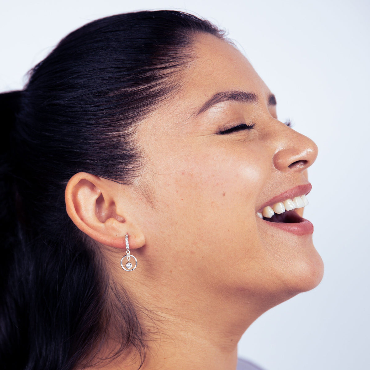 Clear Infinity Circle Silver Cubic Huggie