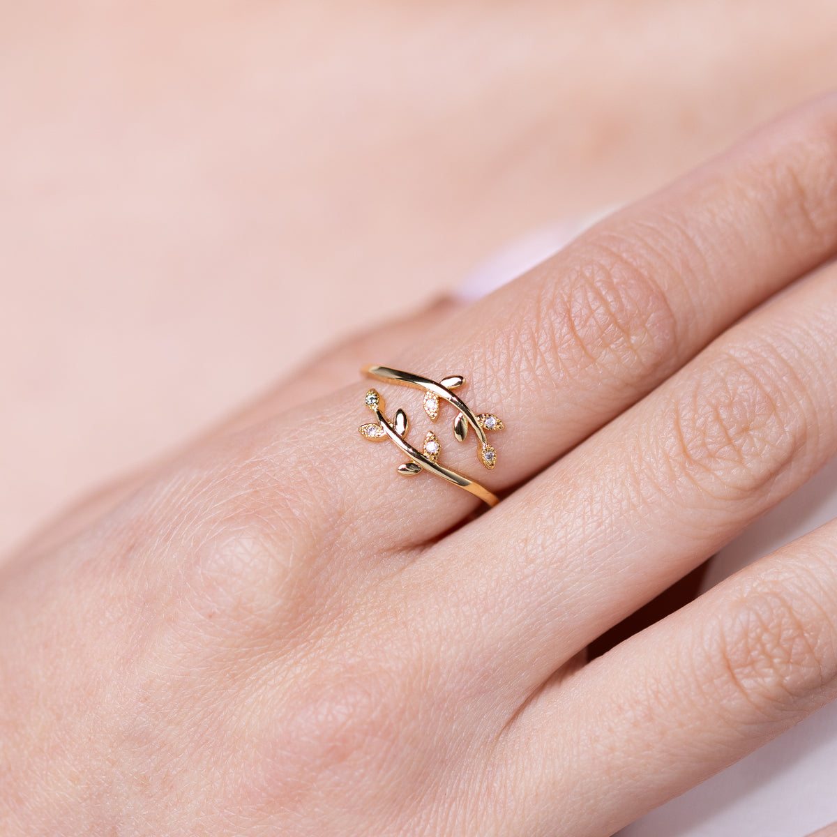 Leafy Branch Adjustable Gold Ring