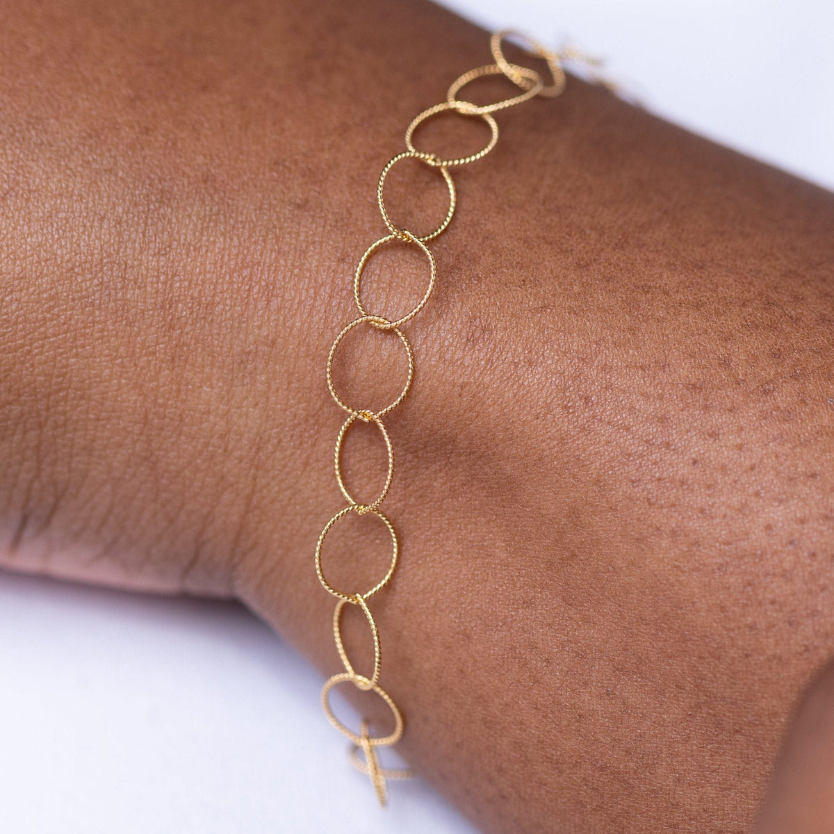 Large Hammered Circle Chain Bracelet