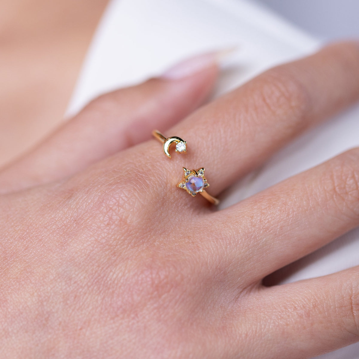 Star and Moon Adjustable Gold Ring