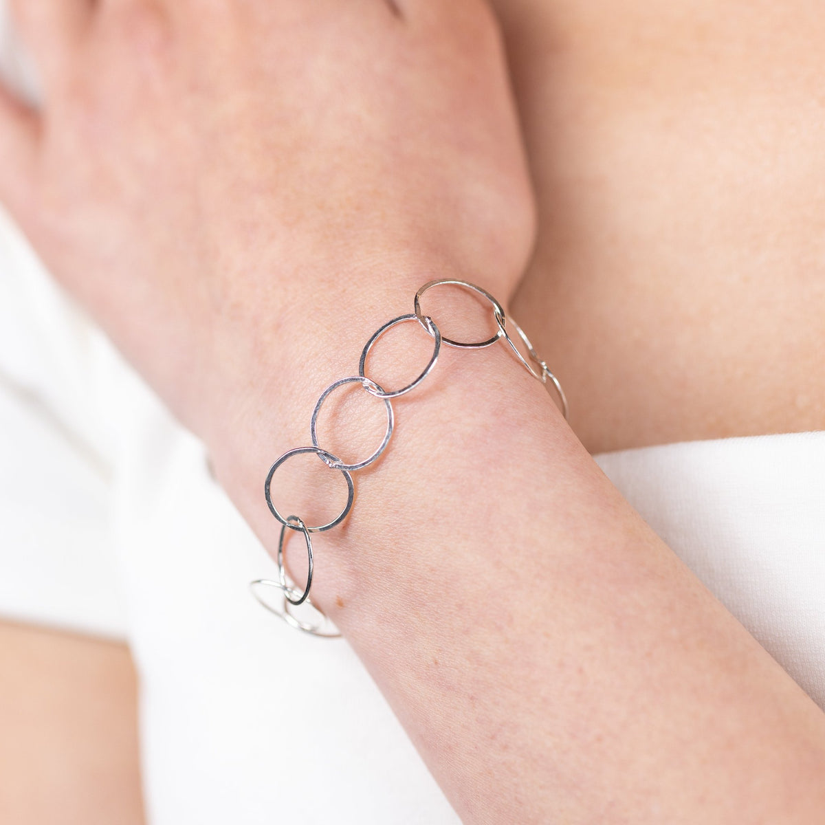 Statement Circle Chain Silver Bracelet