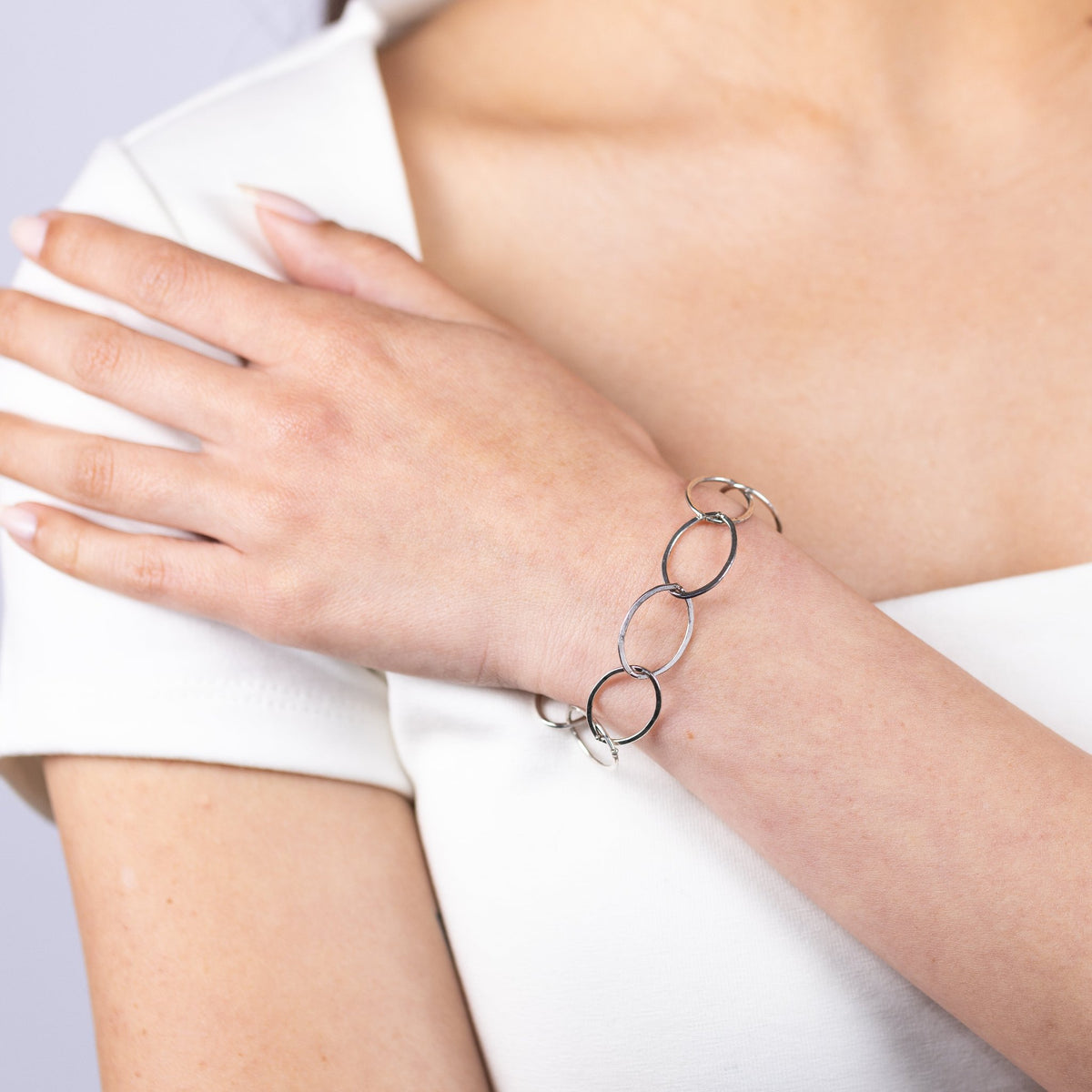 Statement Oval Chain Silver Bracelet