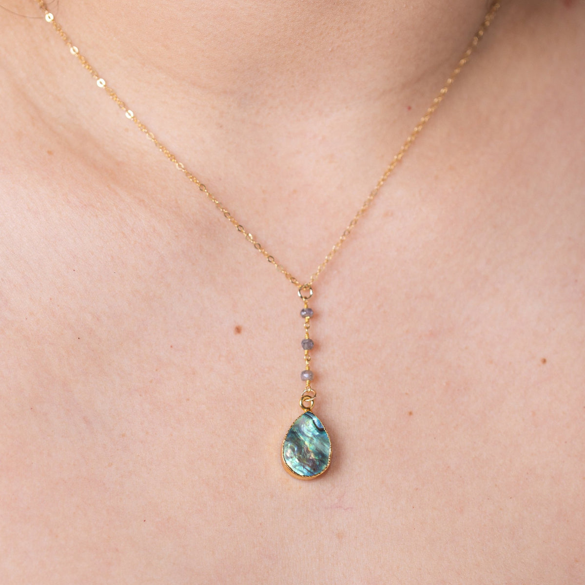 Abalone Teardrop Lariat Necklace