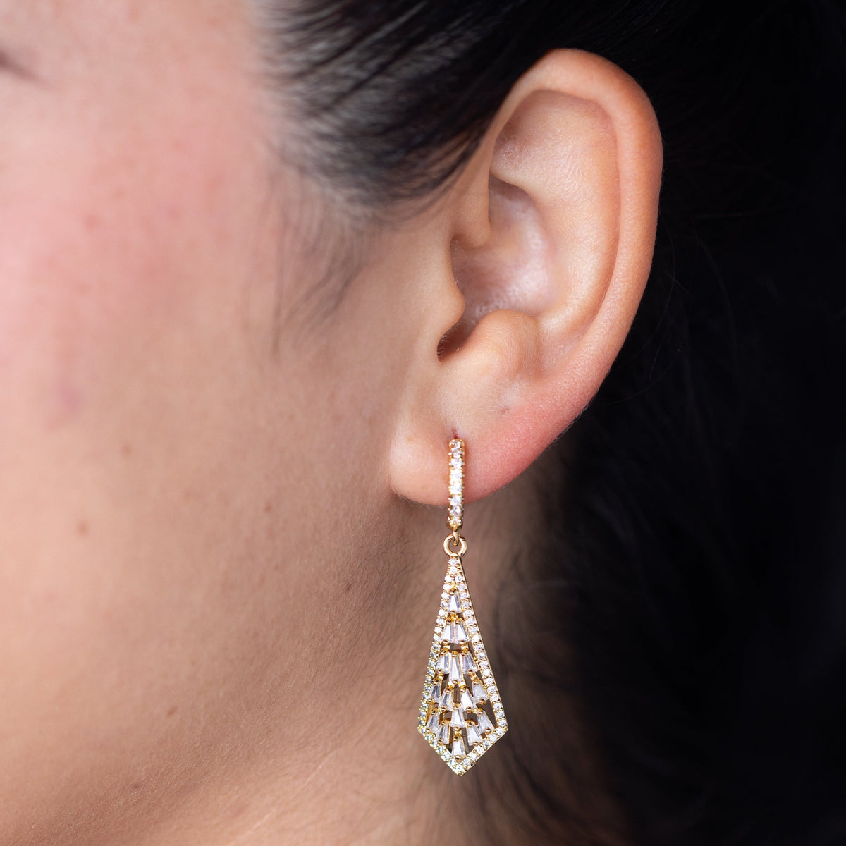 Art Deco Gold Cubic Huggie