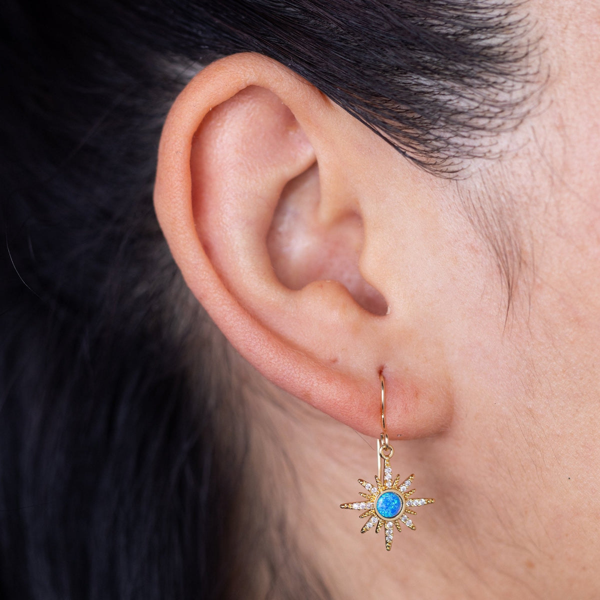 Blue Opal Sun Charm Earring