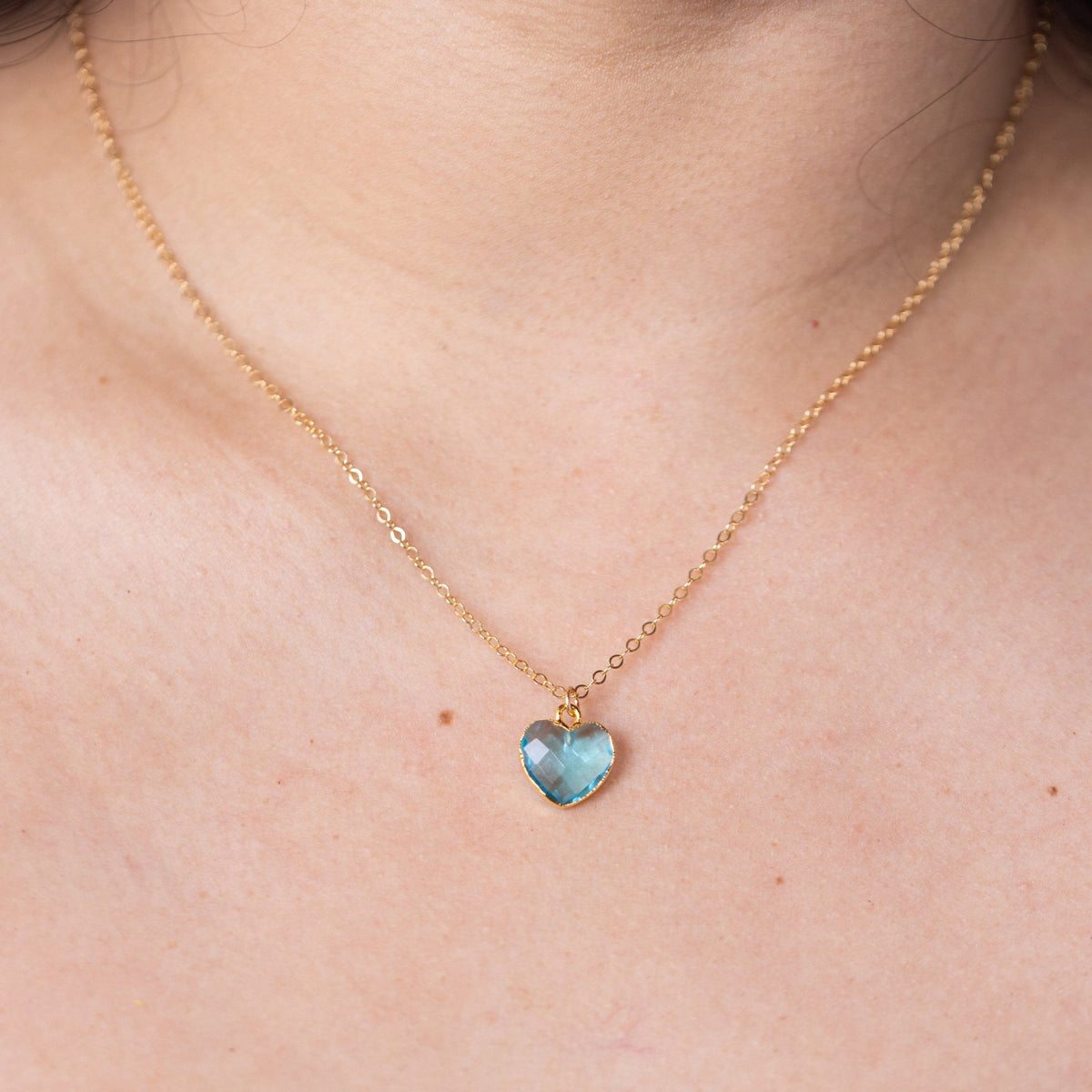 Blue Topaz Heart Gold Necklace