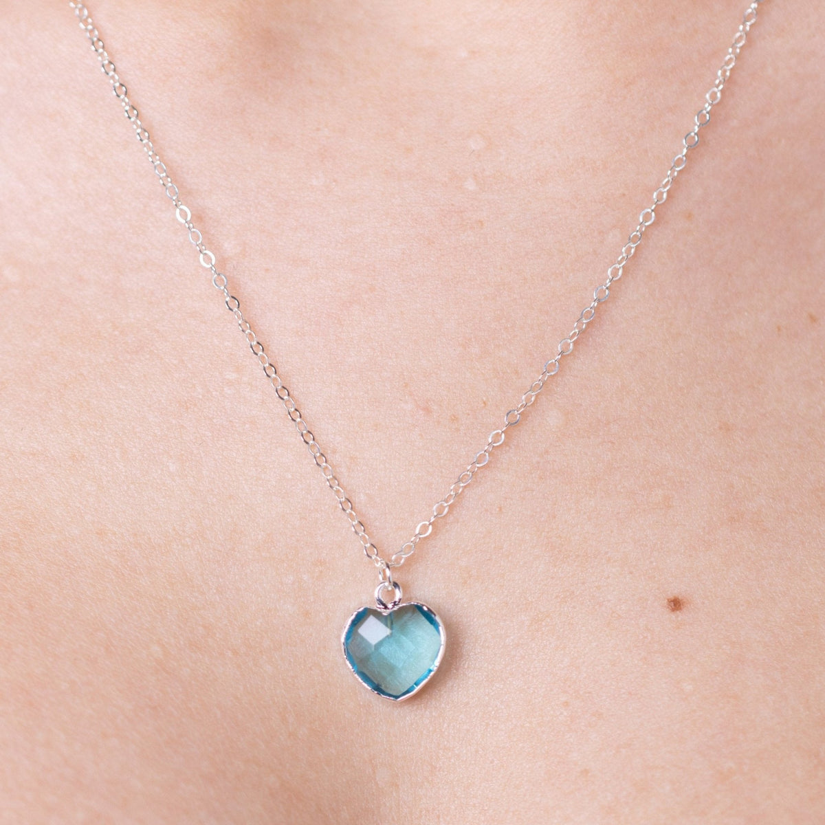 Blue Topaz Heart Silver Necklace