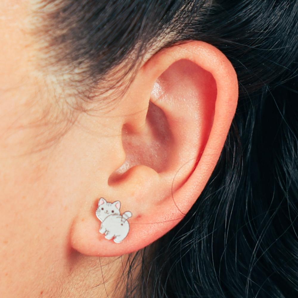 Grey Cat Butt Earring