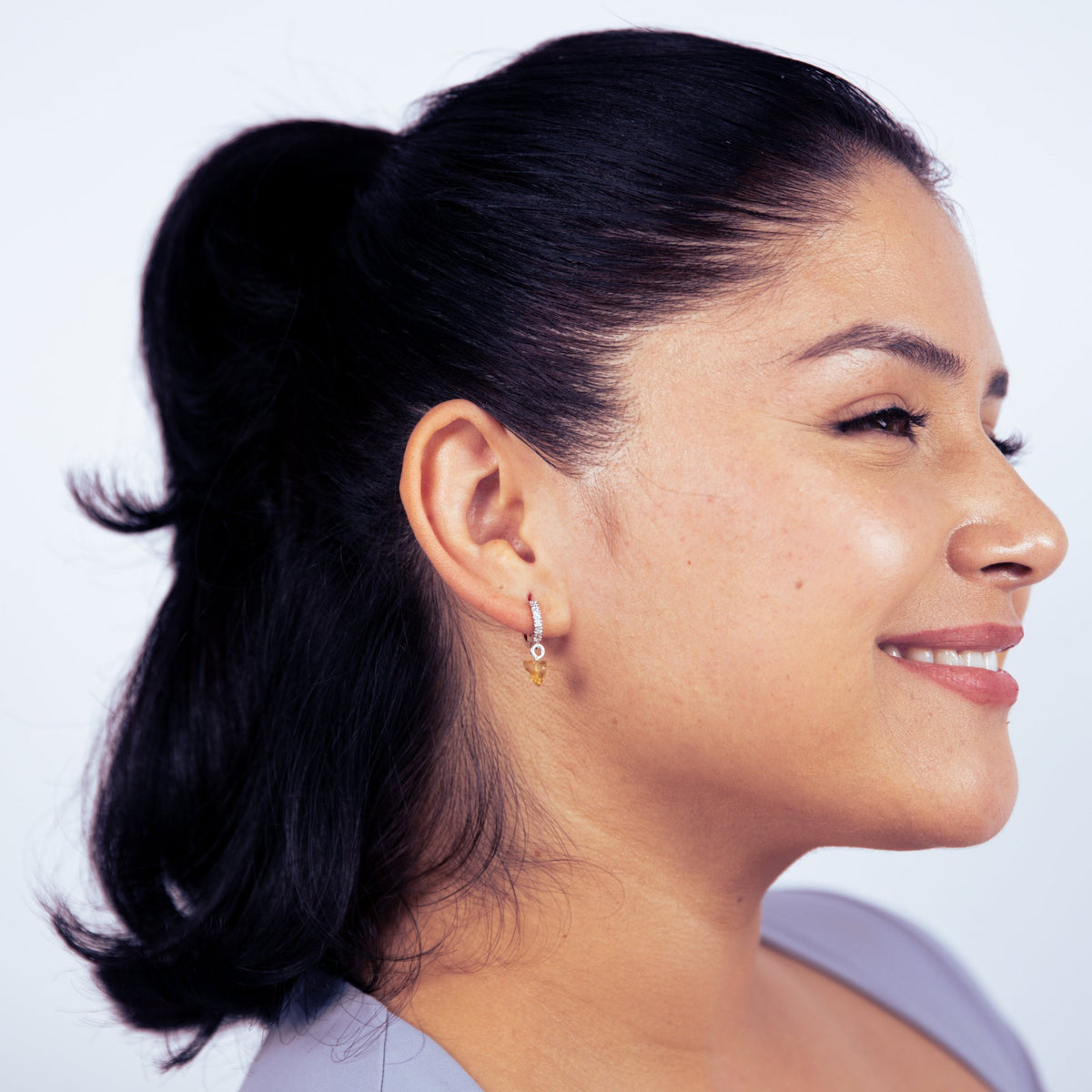 Citrine Nugget Silver Cubic Huggie