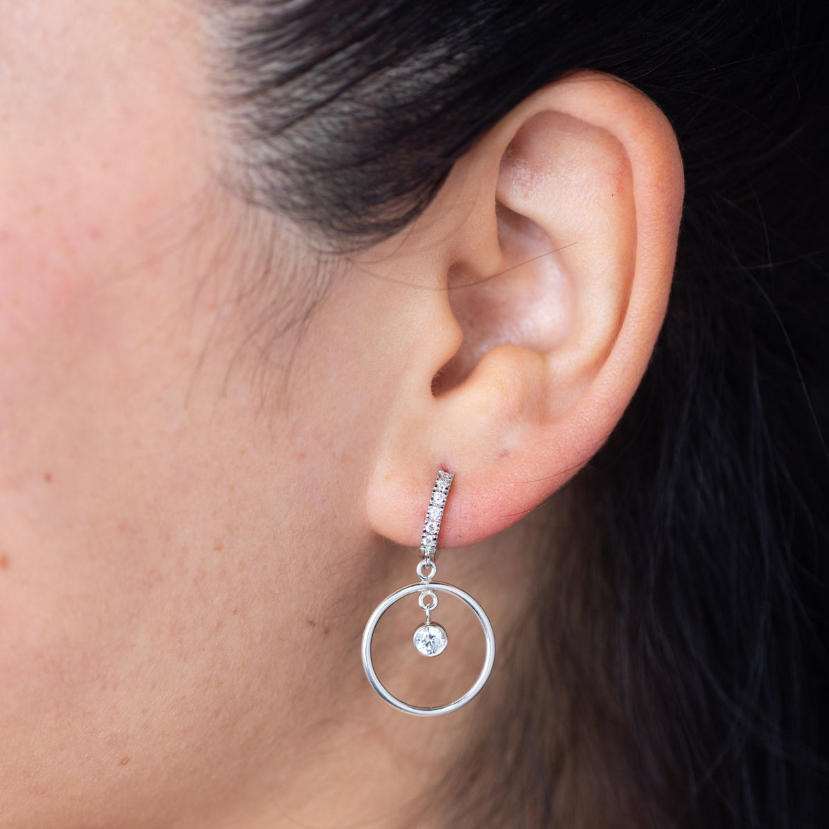 Large Clear Infinity Circle Silver Cubic Huggie