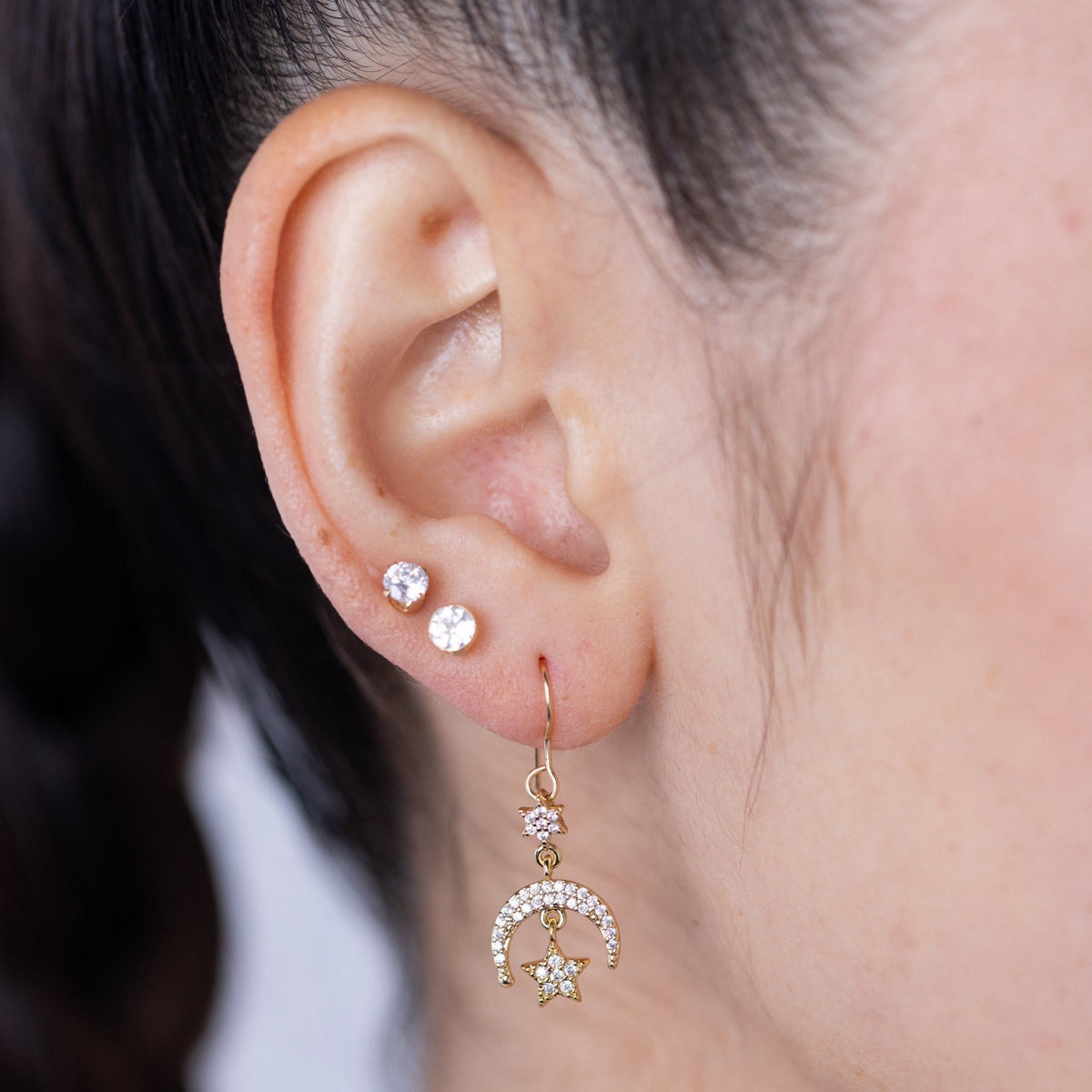 Night Sky Moon and Star Charm Earring