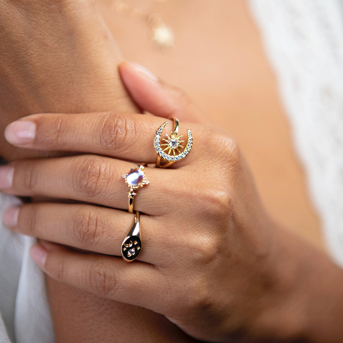 Night Sky Adjustable Gold Ring