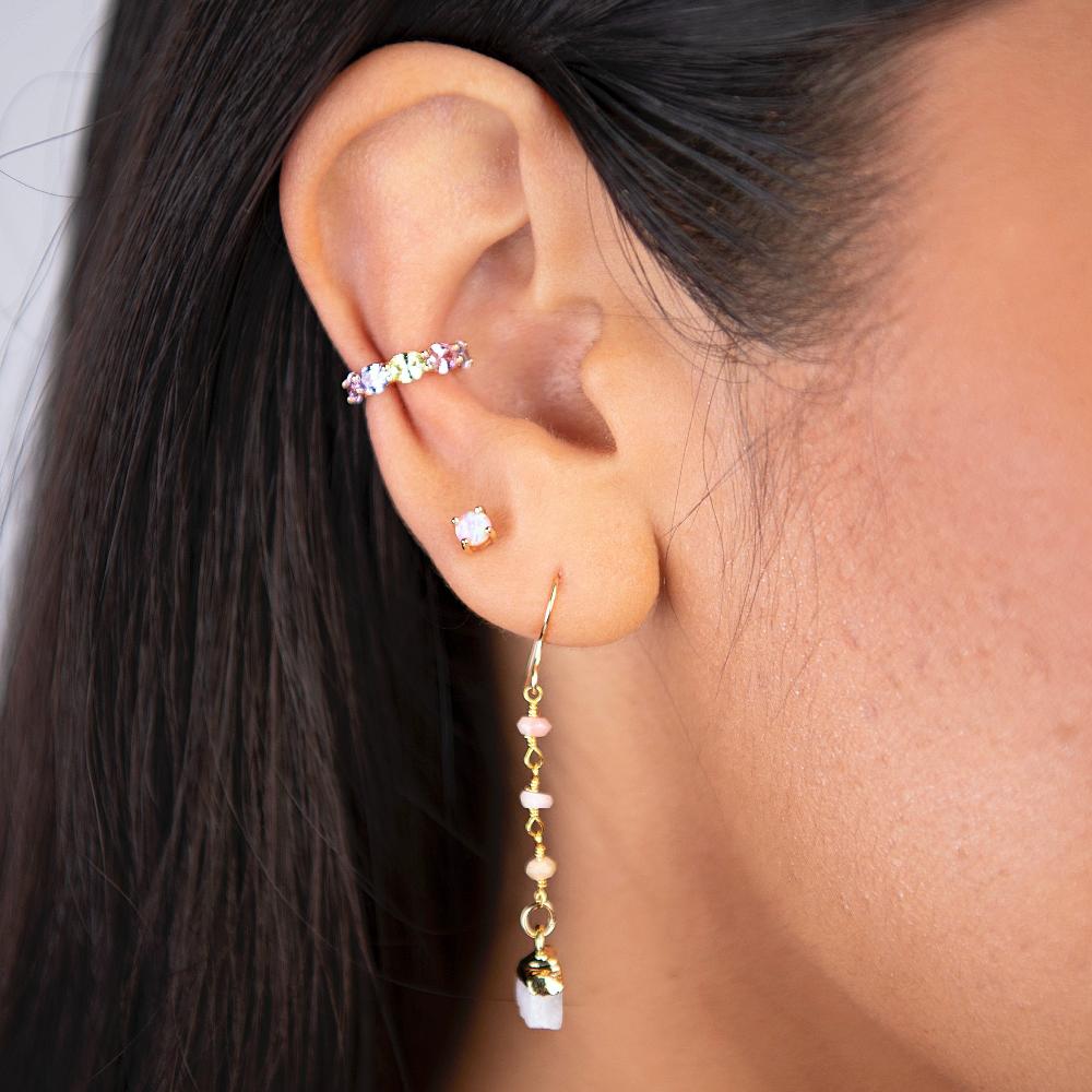 Moonstone Nugget and Opal Dangle Earring