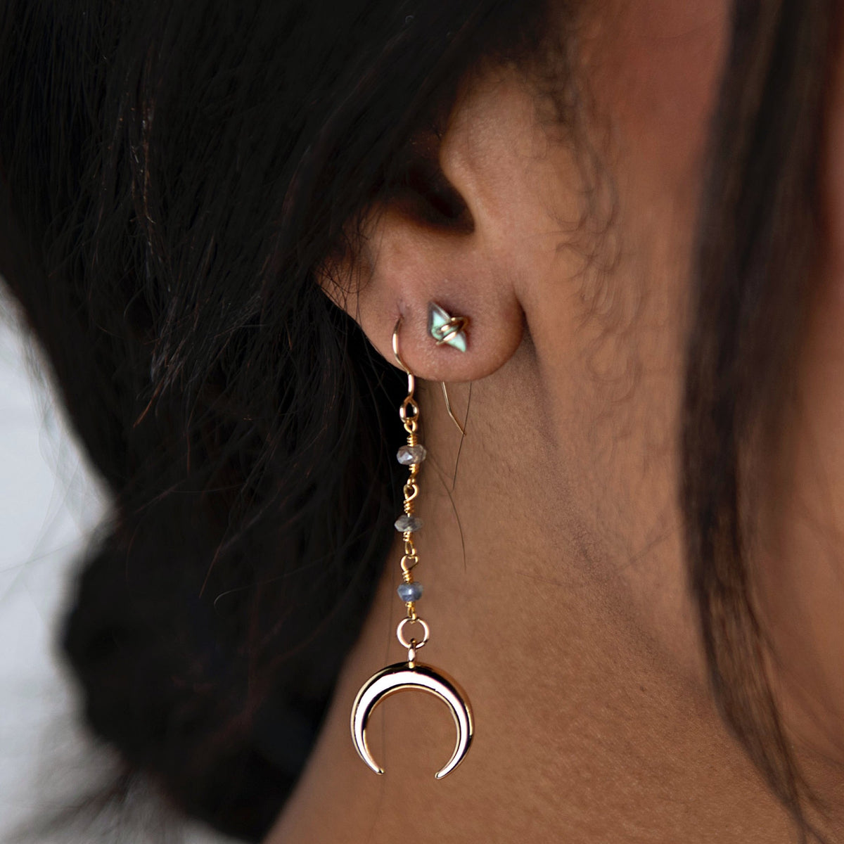 Crescent Moon with Labradorite Dangle Earring