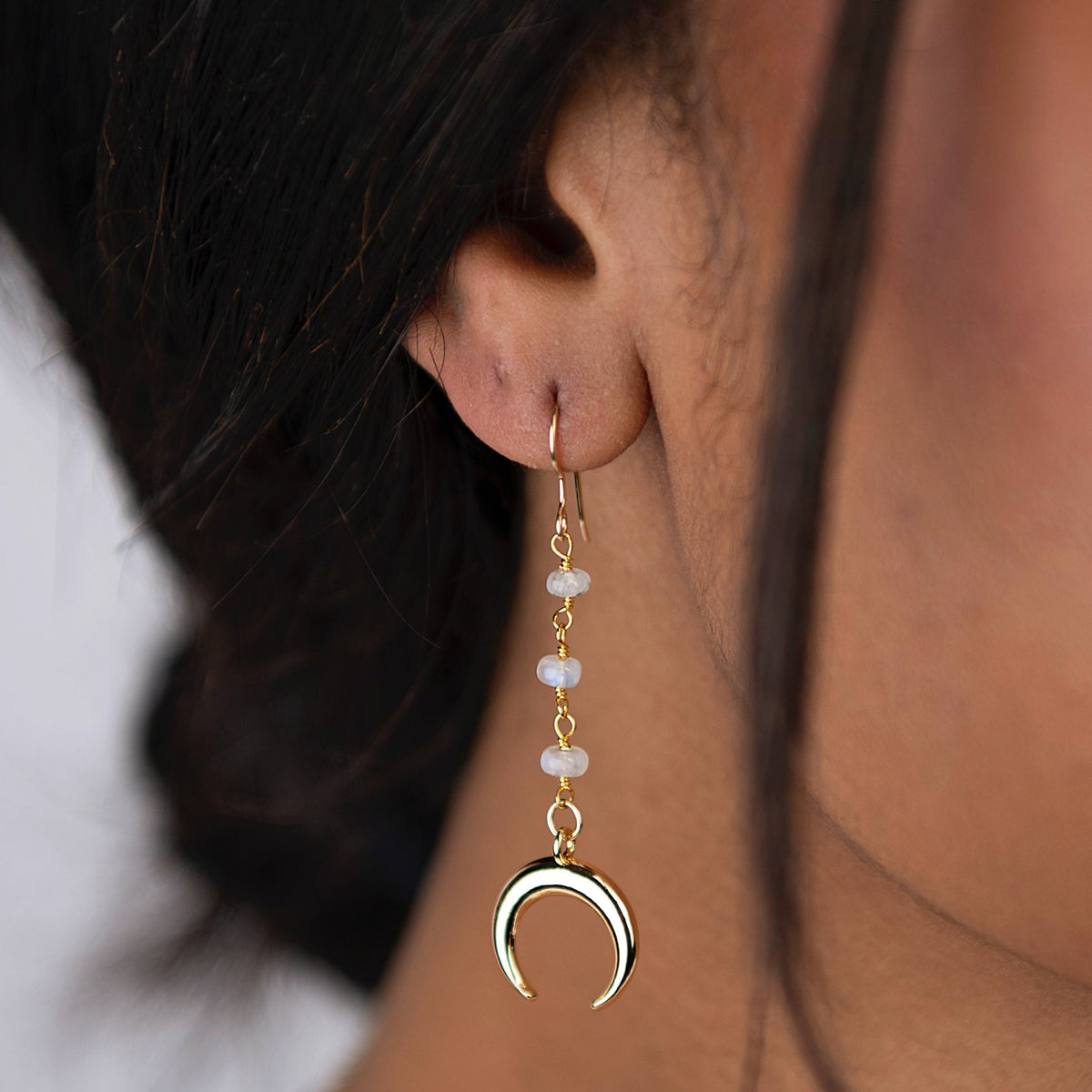 Crescent Moon with Moonstone Dangle Earring