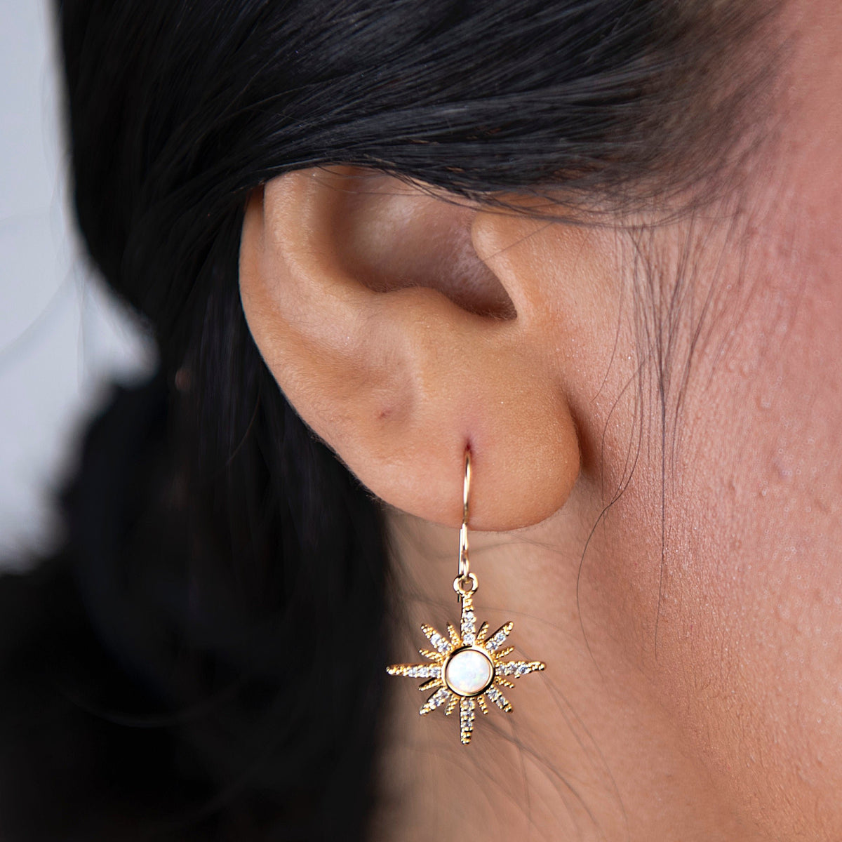 White Opal Sun Charm Earring