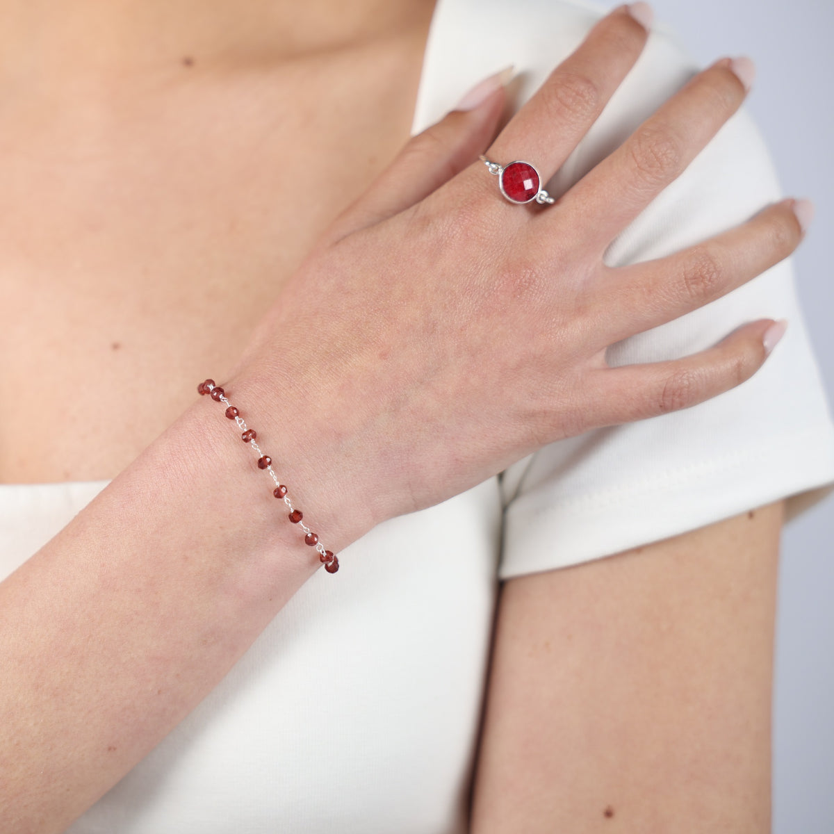 Garnet Silver Bracelet