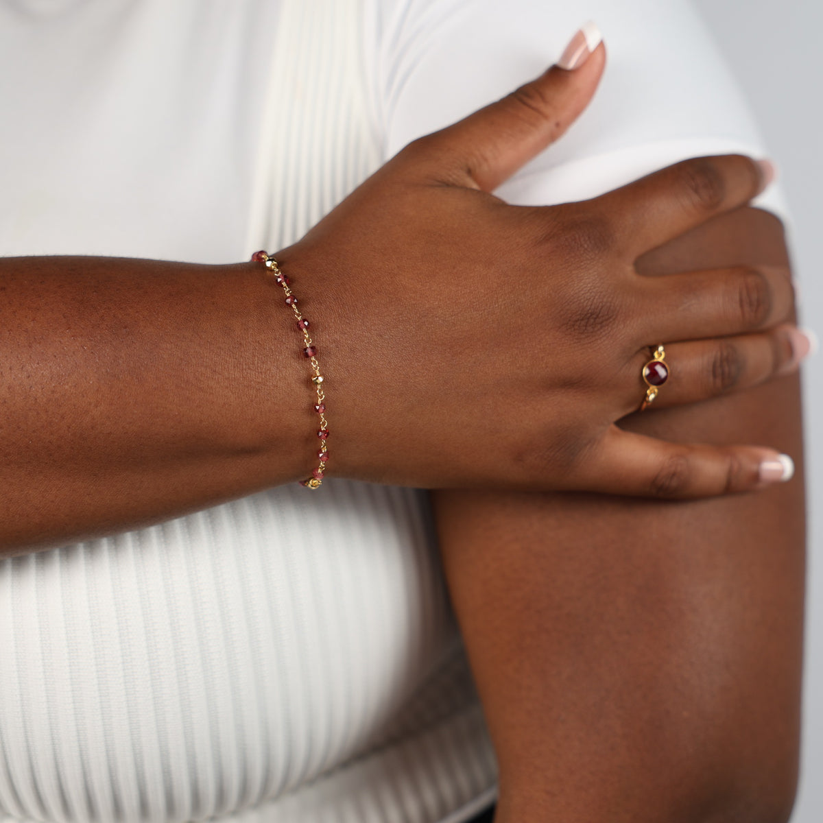Garnet and Gold Nugget Bracelet