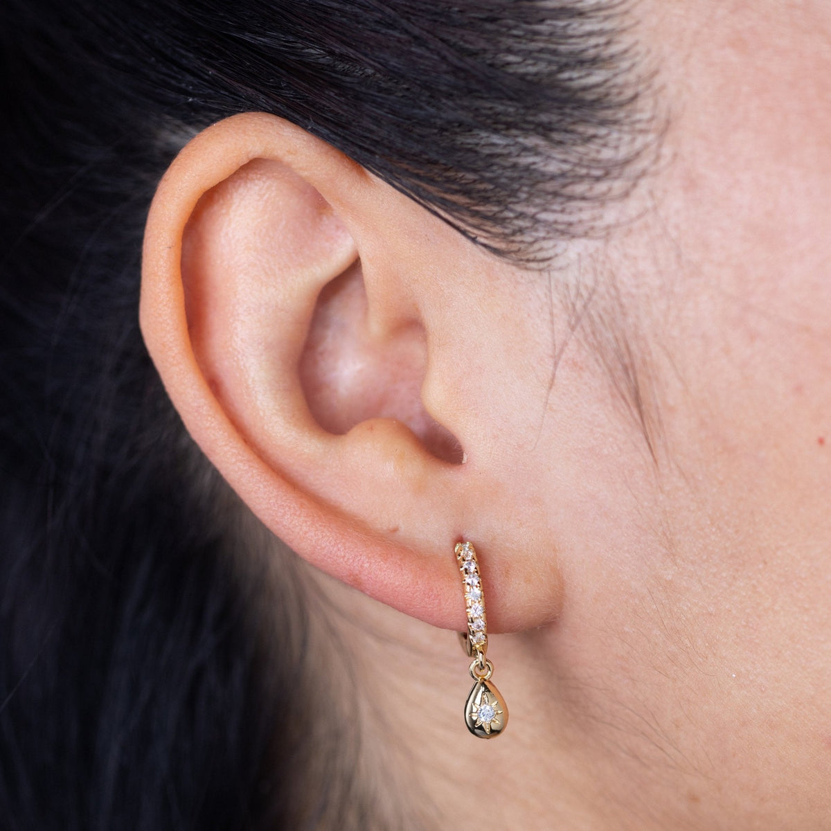 Gold Teardrop Cubic Huggie