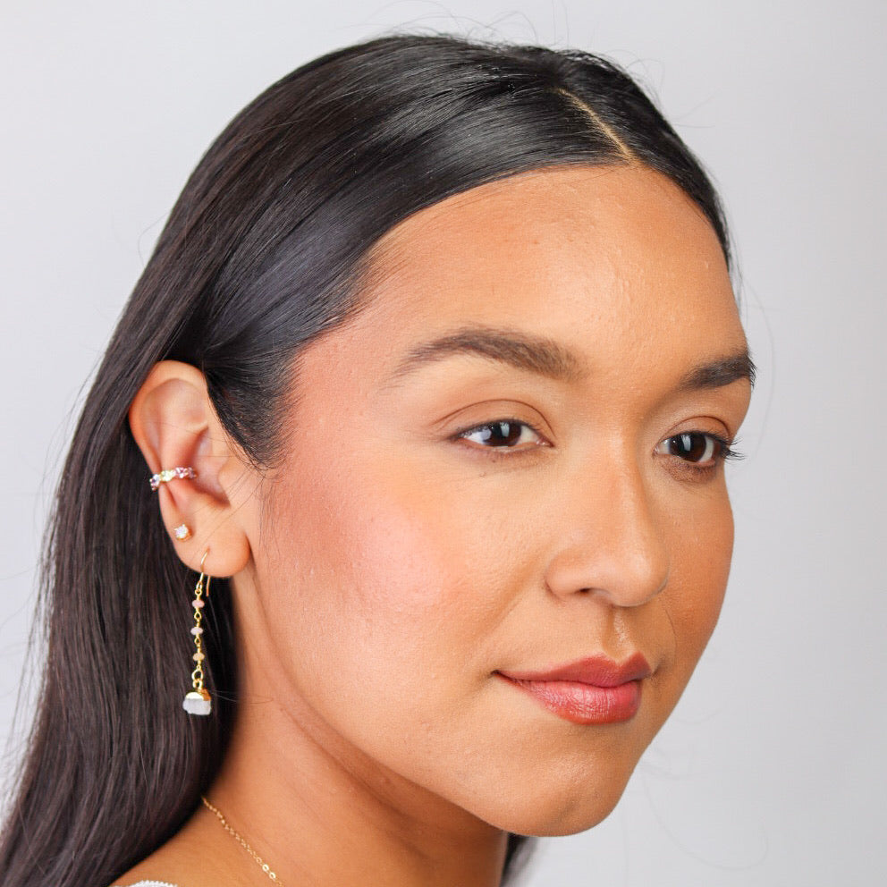 Moonstone Nugget and Opal Dangle Earring