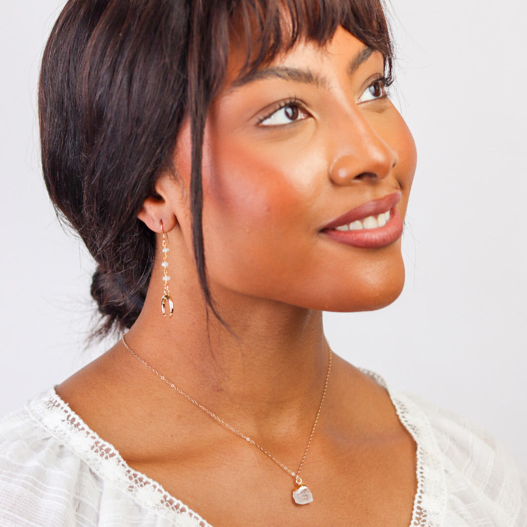 Crescent Moon with Moonstone Dangle Earring