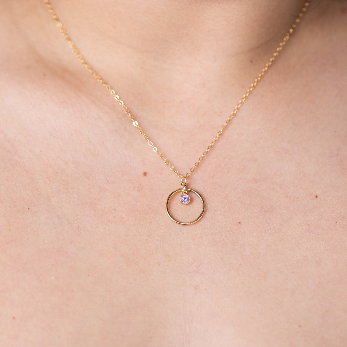 Large Pink Infinity Circle Gold Charm Necklace