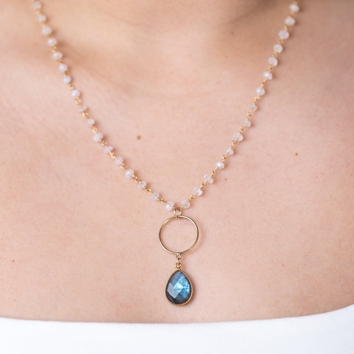 Labradorite and Moonstone Opera Chain Necklace