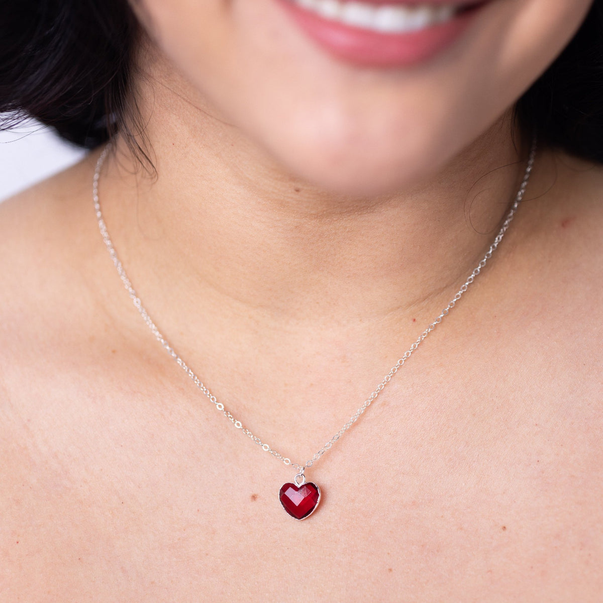 Pink Tourmaline Heart Silver Necklace