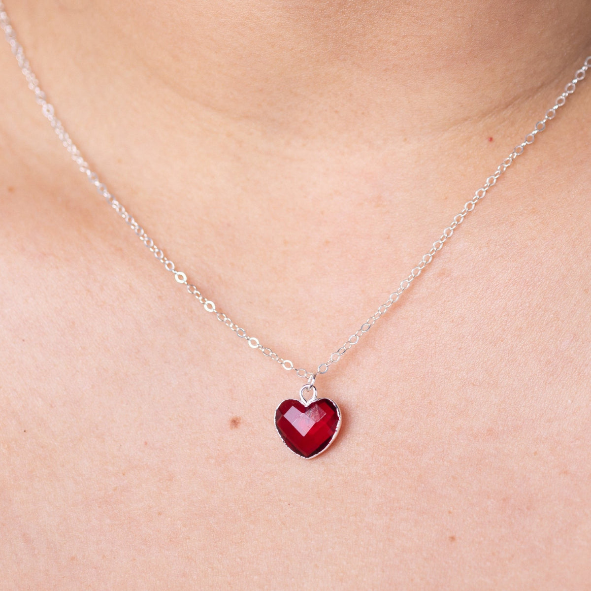 Pink Tourmaline Heart Silver Necklace