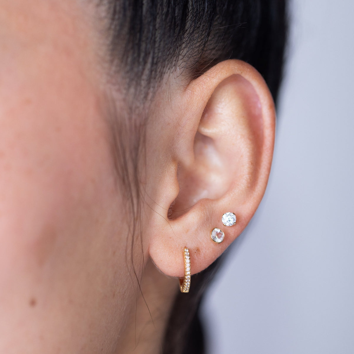 14k Solid Gold White Topaz Stud Earring