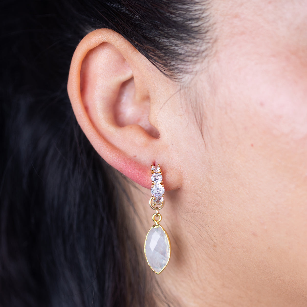 Moonstone Marquise Gold Cubic Huggie