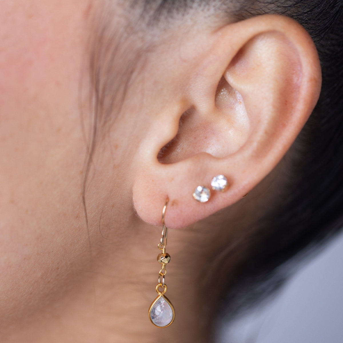Moonstone and Gold Nugget Earring