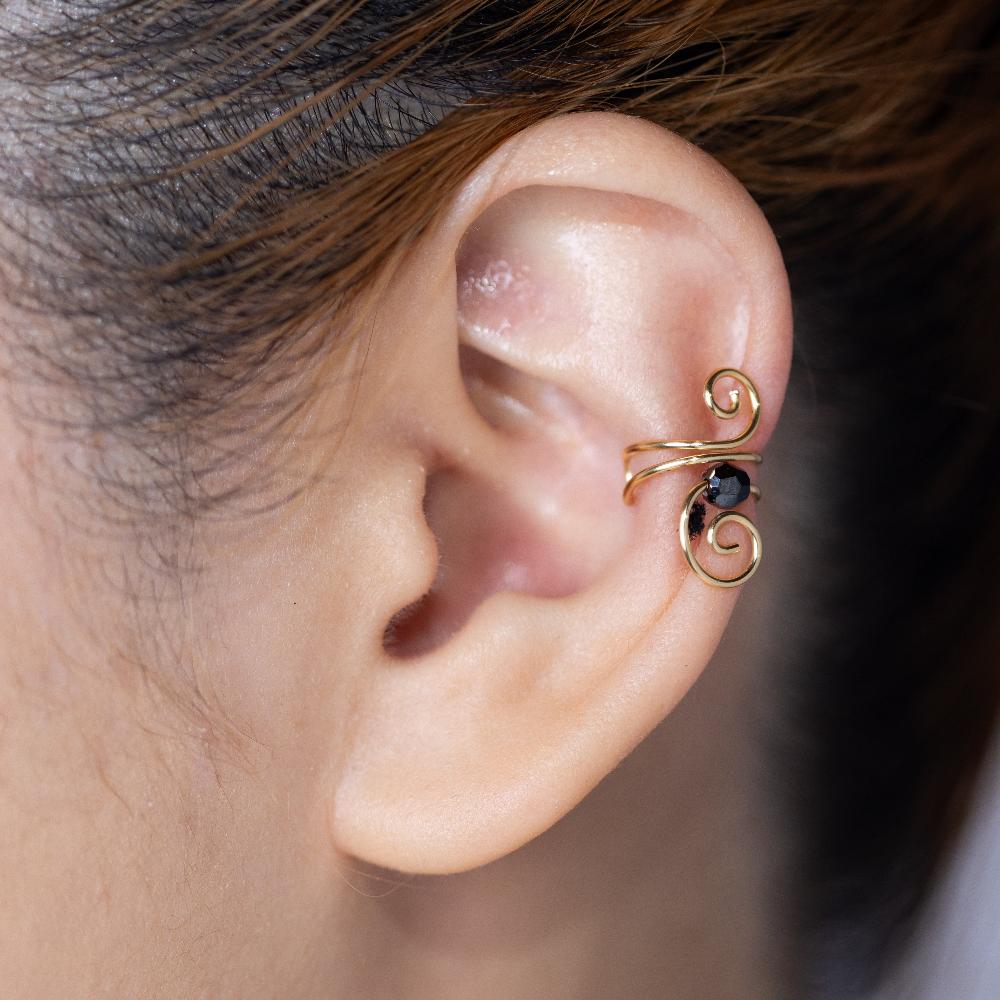 Swirl Black Swarovski Gold Cuff