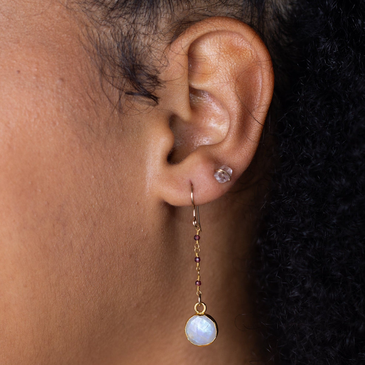 Moonstone and Garnet Dangle Earring