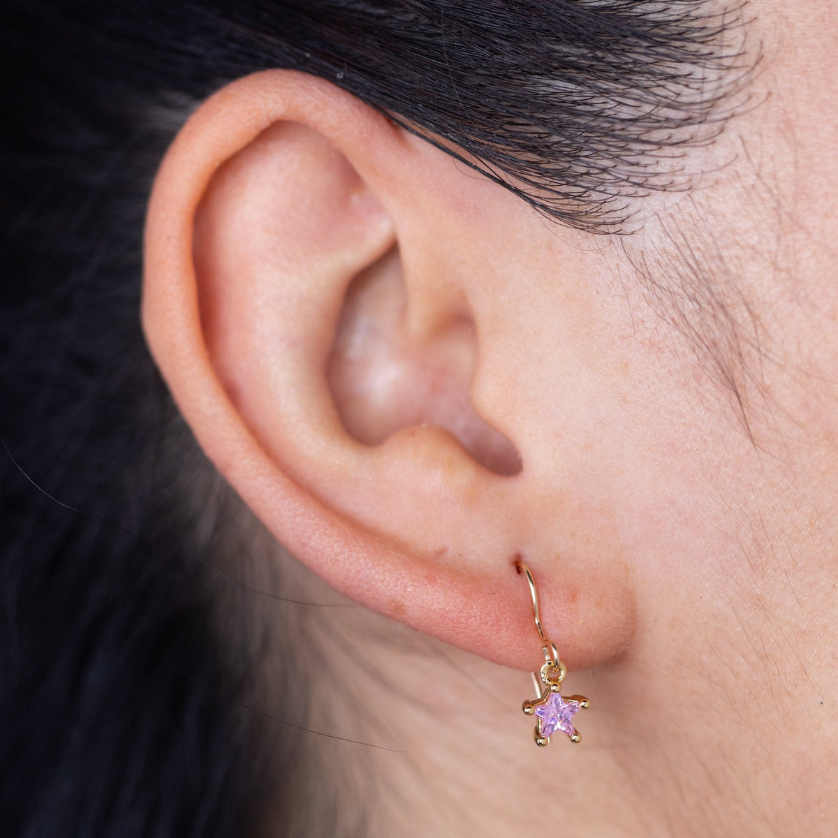 Pink Star Gold Charm Earring