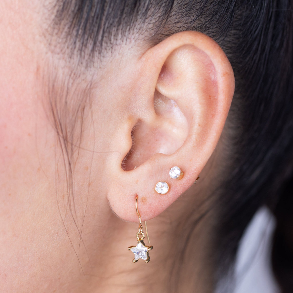 Crystal Star Gold Charm Earring