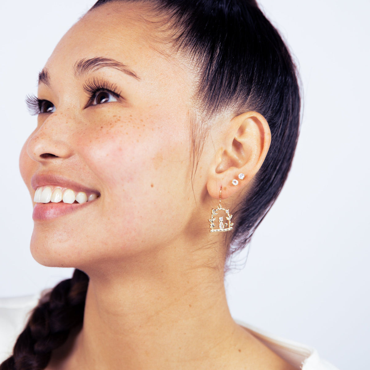 Kitty Cat Gold Charm Earring