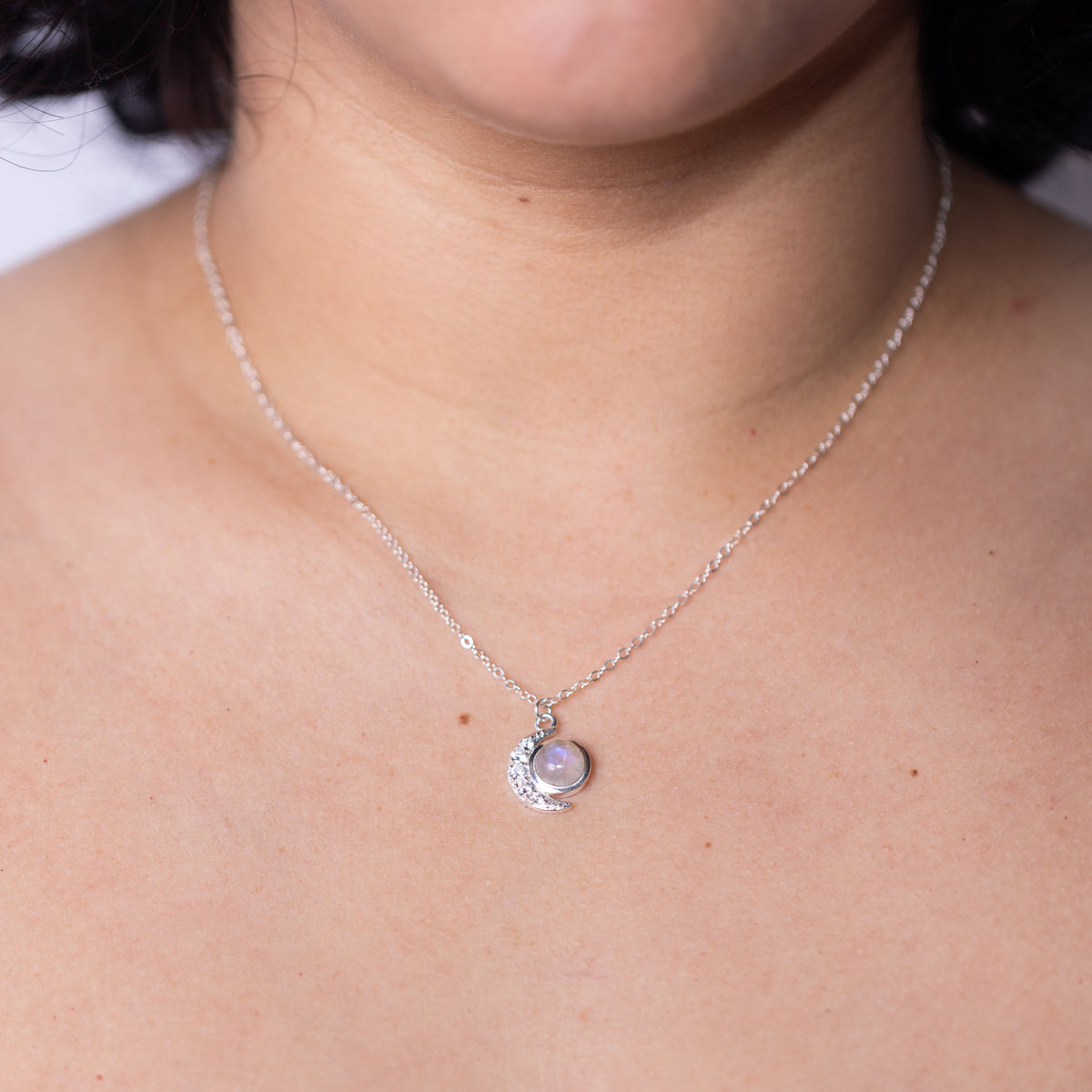 Moonstone Gem Silver Moon Necklace