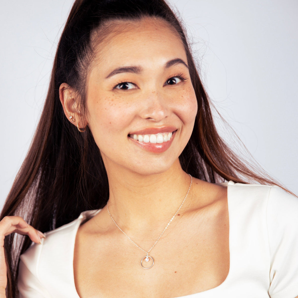 Large Pink Infinity Circle Silver Charm Necklace